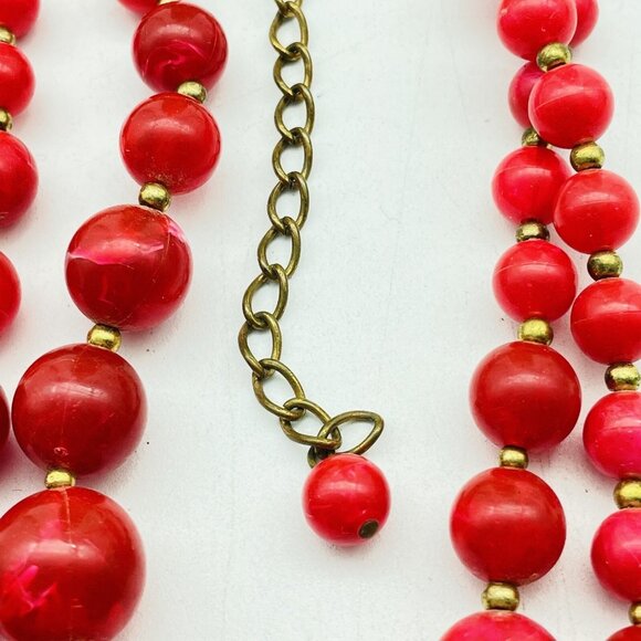 Vintage Red Beaded Necklace Double Strand Graduated Beads Adjustable Retro - Picture 4 of 7